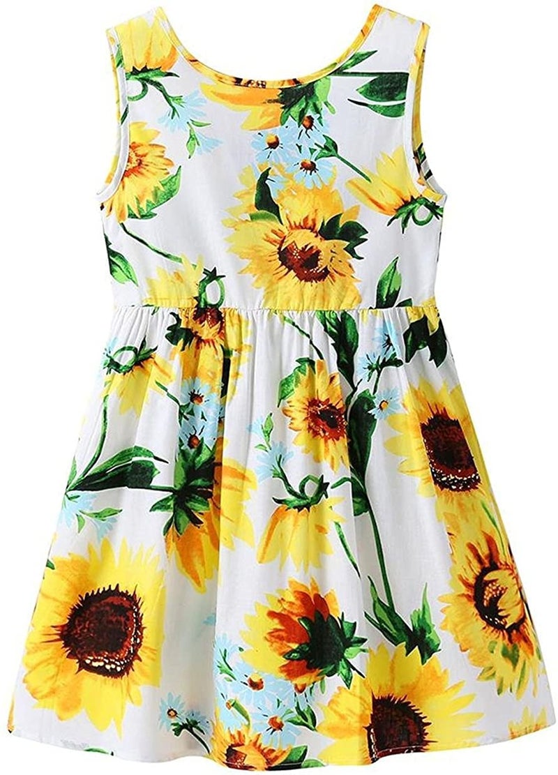 CM-Kid Toddler Girls Summer Dresess Kid Floral Sleeveless Sunflower Sundress Girl Clothes 3-4 Years - Image 1